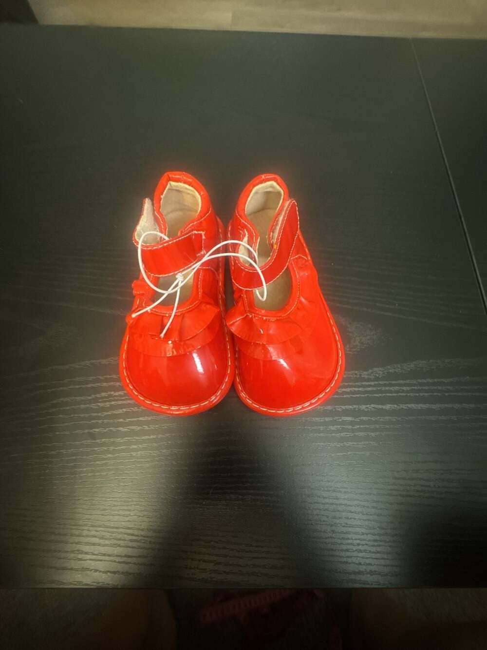 Little Blue Lamb Red Patent Leather Ruffled Toddler Shoes